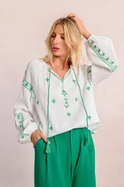 Blouse en popeline brodé