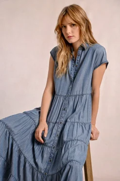 Longue robe chemise à volants
