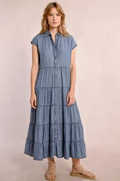Longue robe chemise à volants