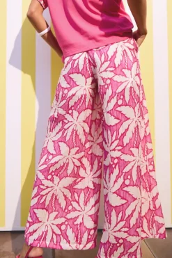 Pantalon large, taille haute smockée