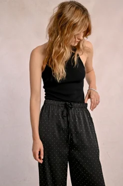 Pantalon satiné à strass