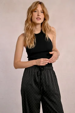Pantalon satiné à strass