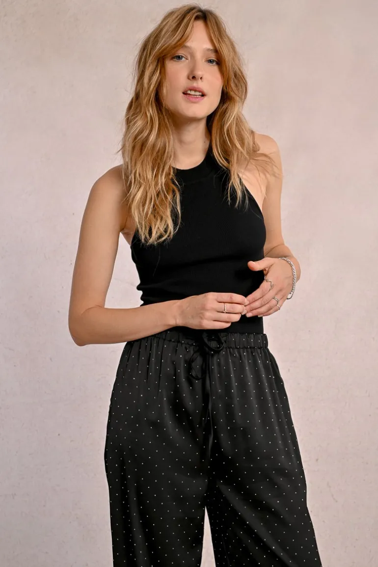 Pantalon satiné à strass