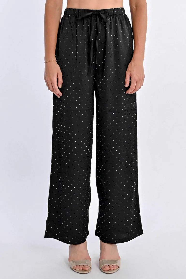 Pantalon satiné à strass