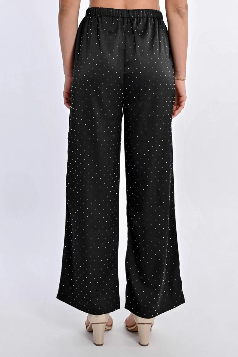 Pantalon satiné à strass