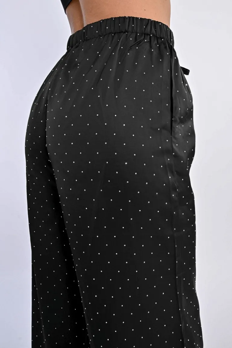 Pantalon satiné à strass