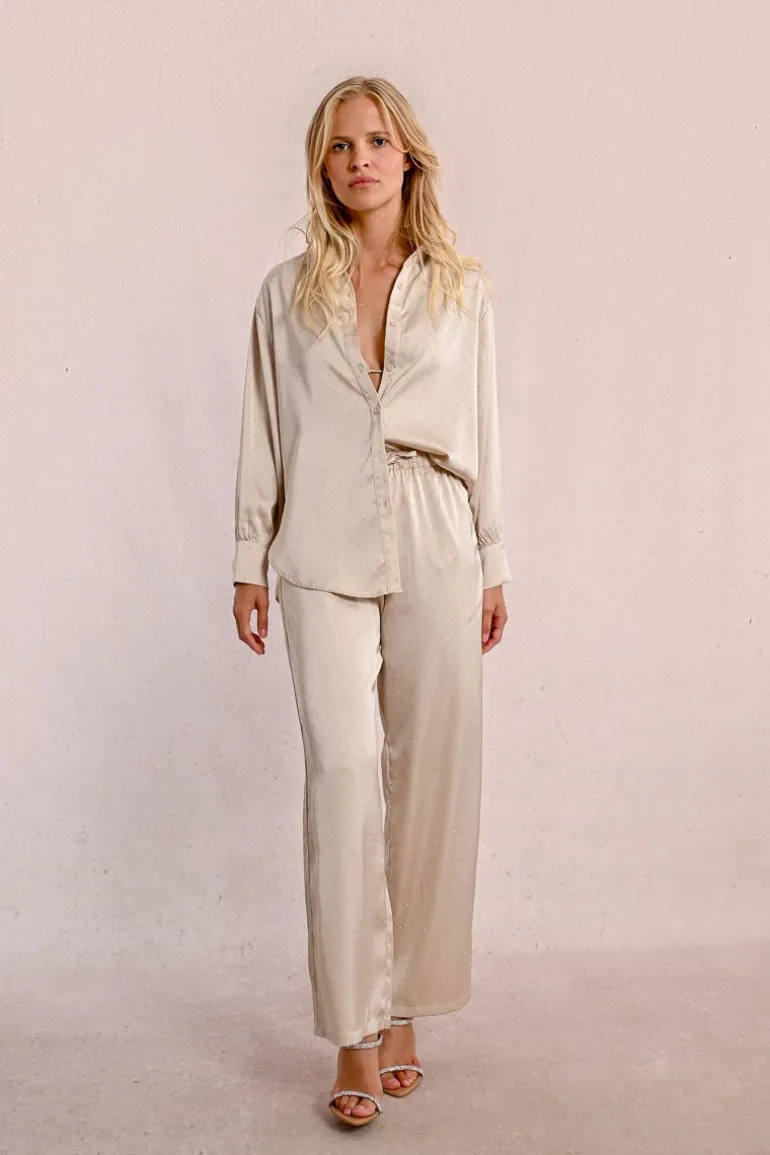 Pantalon satiné à strass