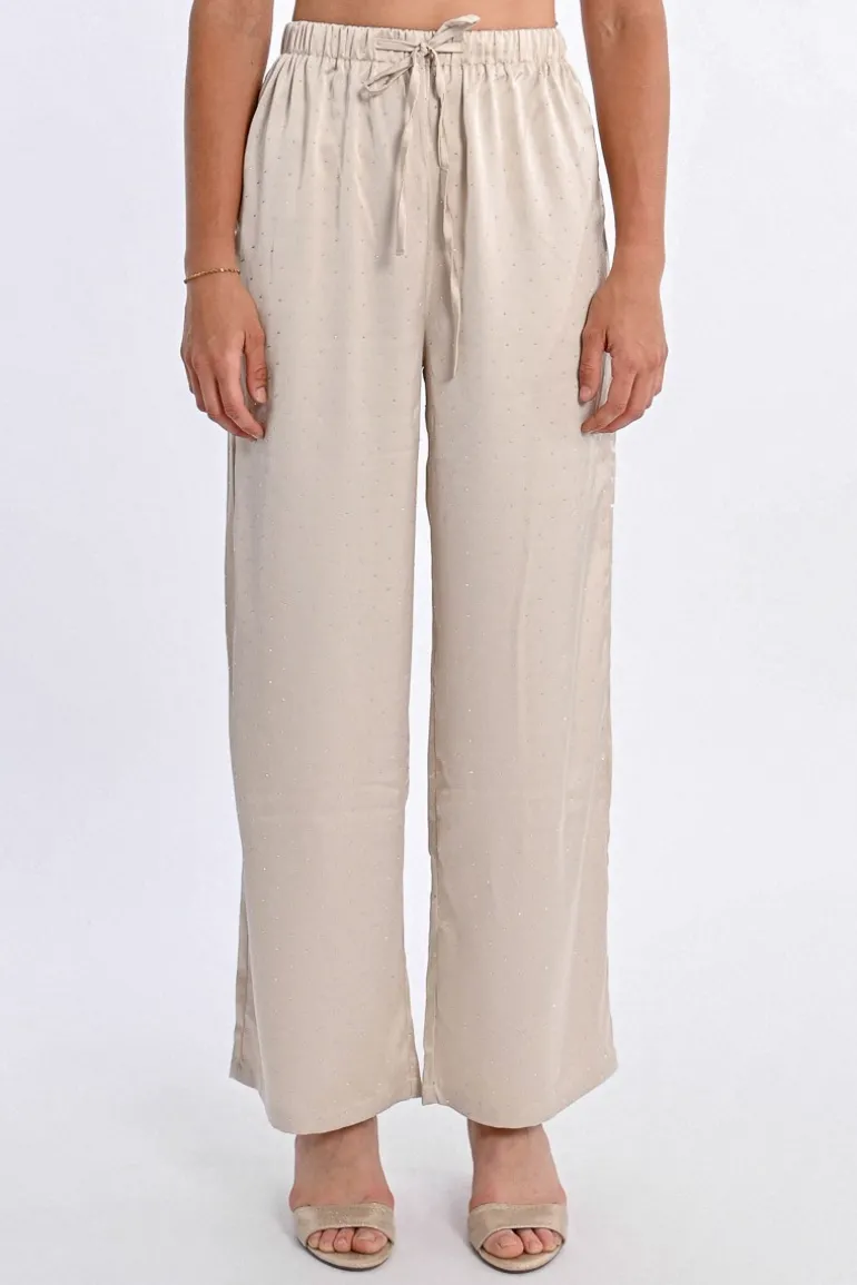 Pantalon satiné à strass