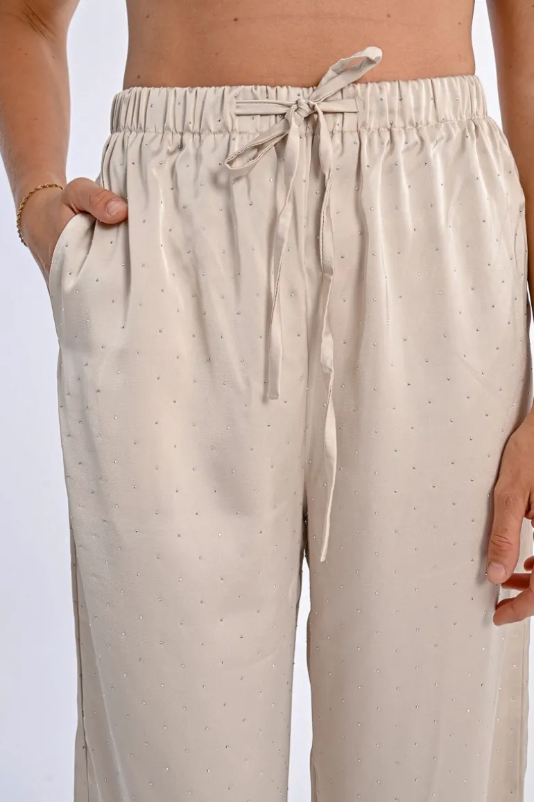 Pantalon satiné à strass