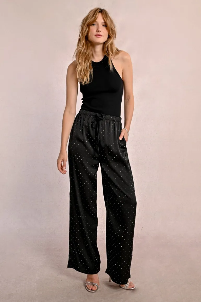 Pantalon satiné à strass