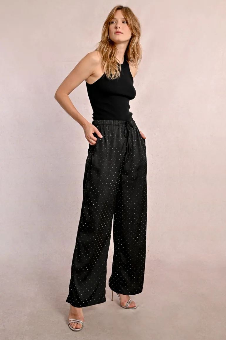 Pantalon satiné à strass