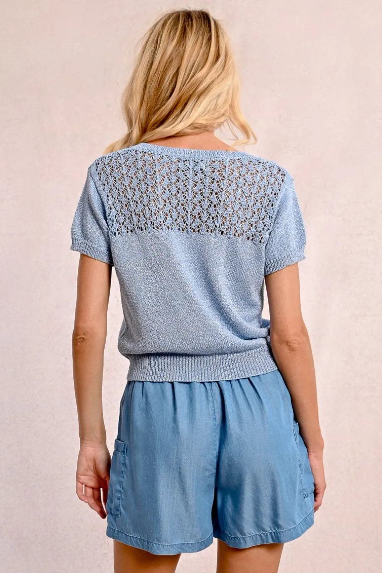 Pull en maille col V, manches courtes