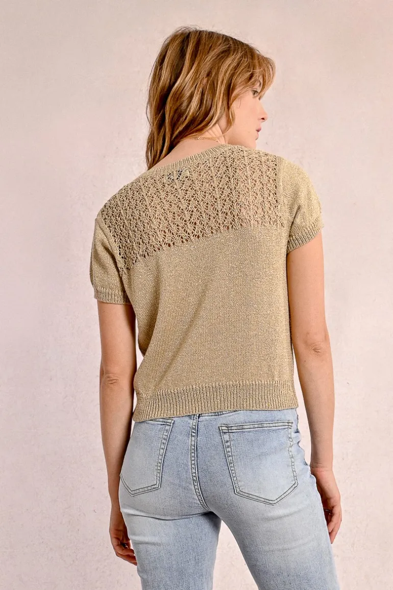 Pull en maille col V, manches courtes