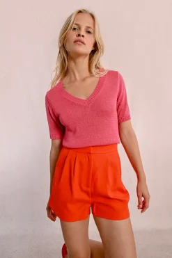 Pull en maille manches courtes
