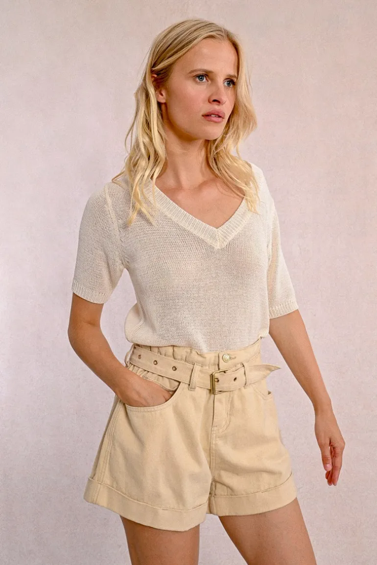 Pull en maille manches courtes