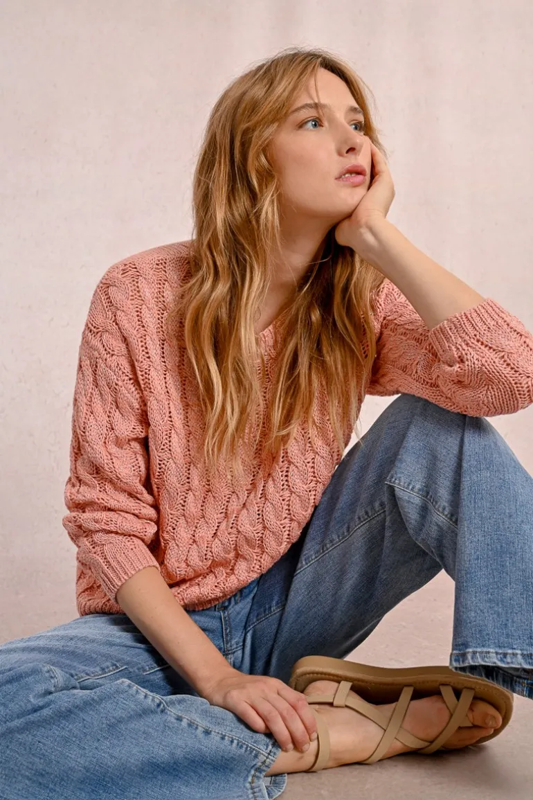 Pull en maille torsadé, manches longues