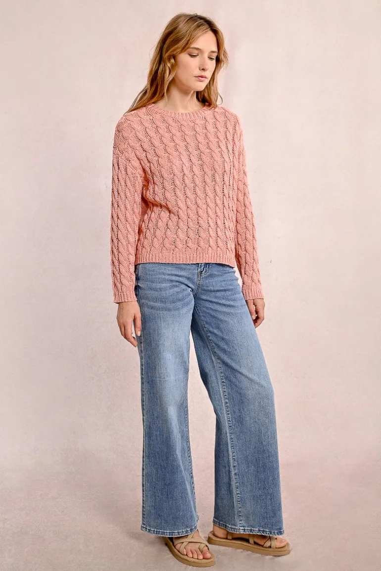 Pull en maille torsadé, manches longues