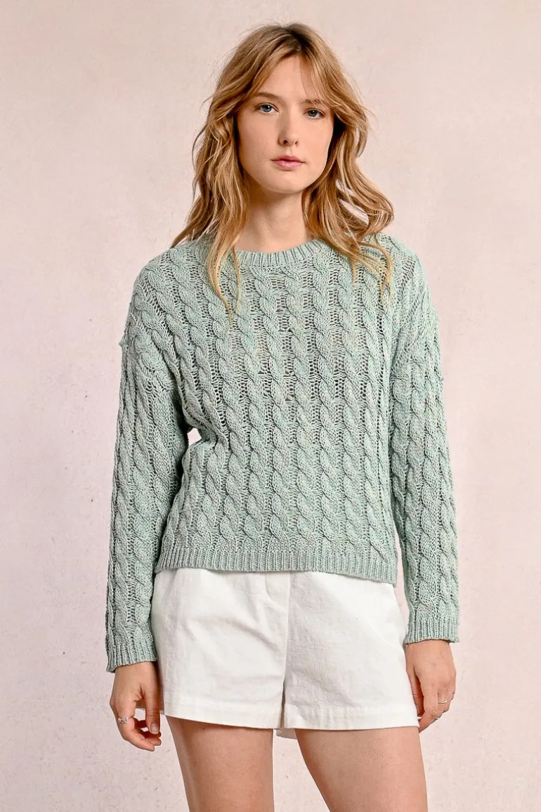 Pull en maille torsadé, manches longues