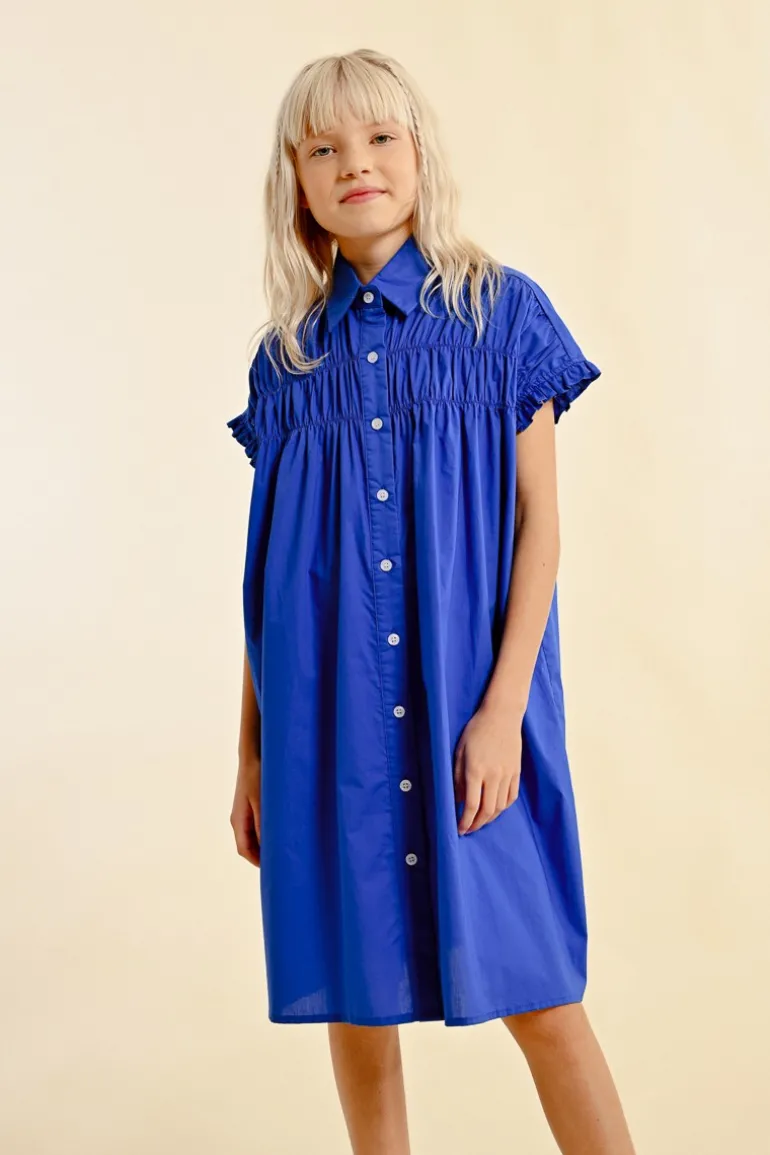 Robe chemise courte à détails smockés