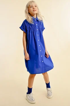 Robe chemise courte à détails smockés