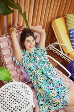 Robe chemise imprimée à fronces