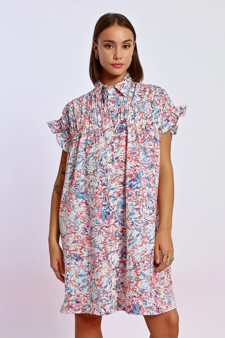 Robe chemise imprimée et froncée