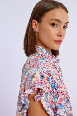 Robe chemise imprimée et froncée