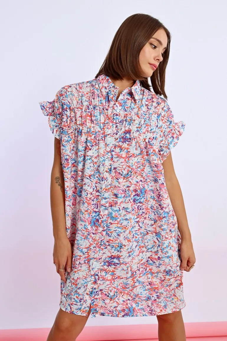 Robe chemise imprimée et froncée