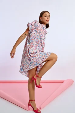 Robe chemise imprimée et froncée