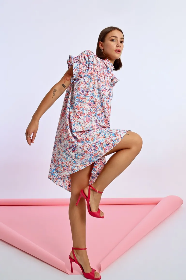 Robe chemise imprimée et froncée