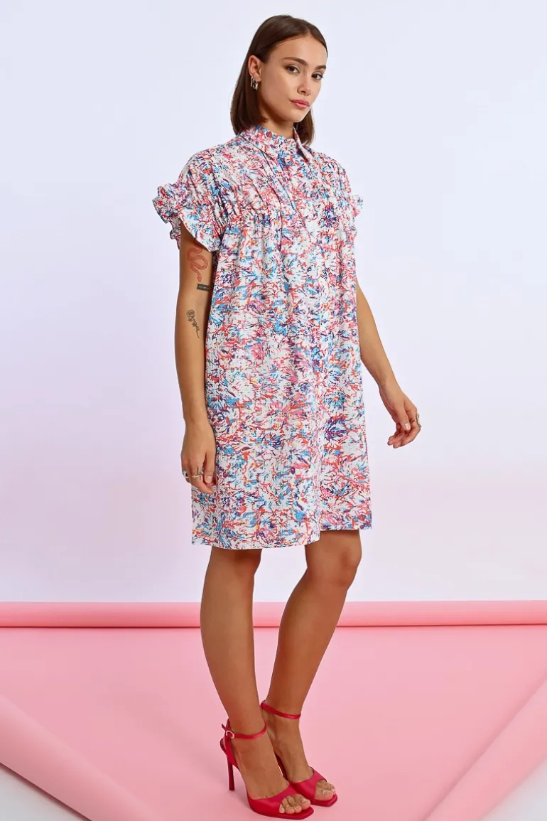 Robe chemise imprimée et froncée