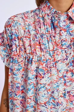Robe chemise imprimée et froncée