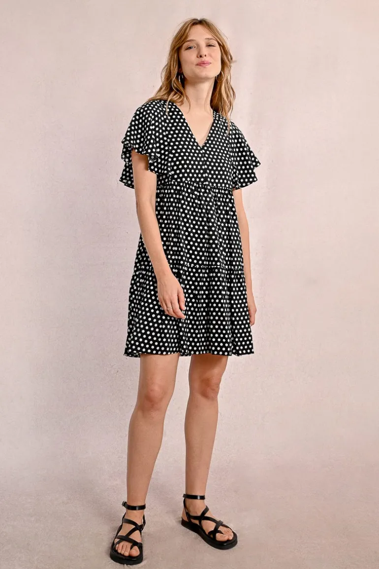 Robe courte, évasée à pois
