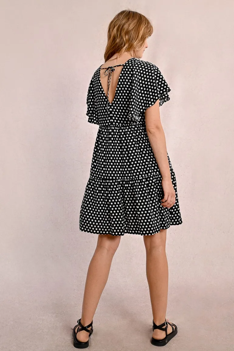 Robe courte, évasée à pois