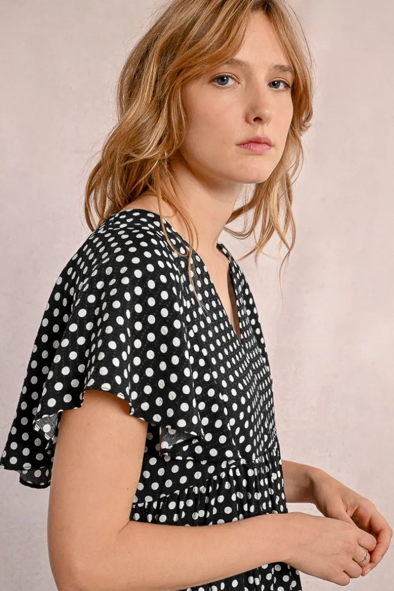 Robe courte, évasée à pois