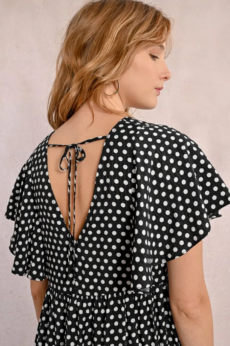 Robe courte, évasée à pois