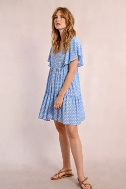 Robe courte, évasée à pois
