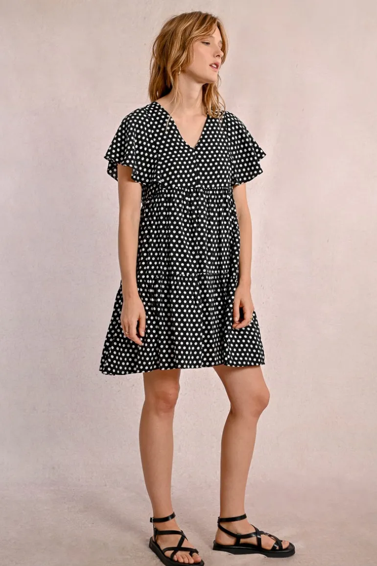Robe courte, évasée à pois