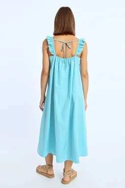 Robe longue, col à volants