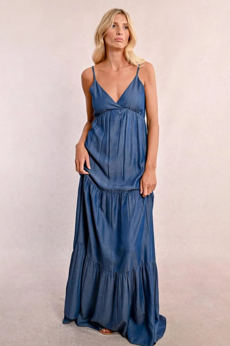 Robe longue volantée en Tencel