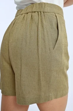 Short en lin, taille haute