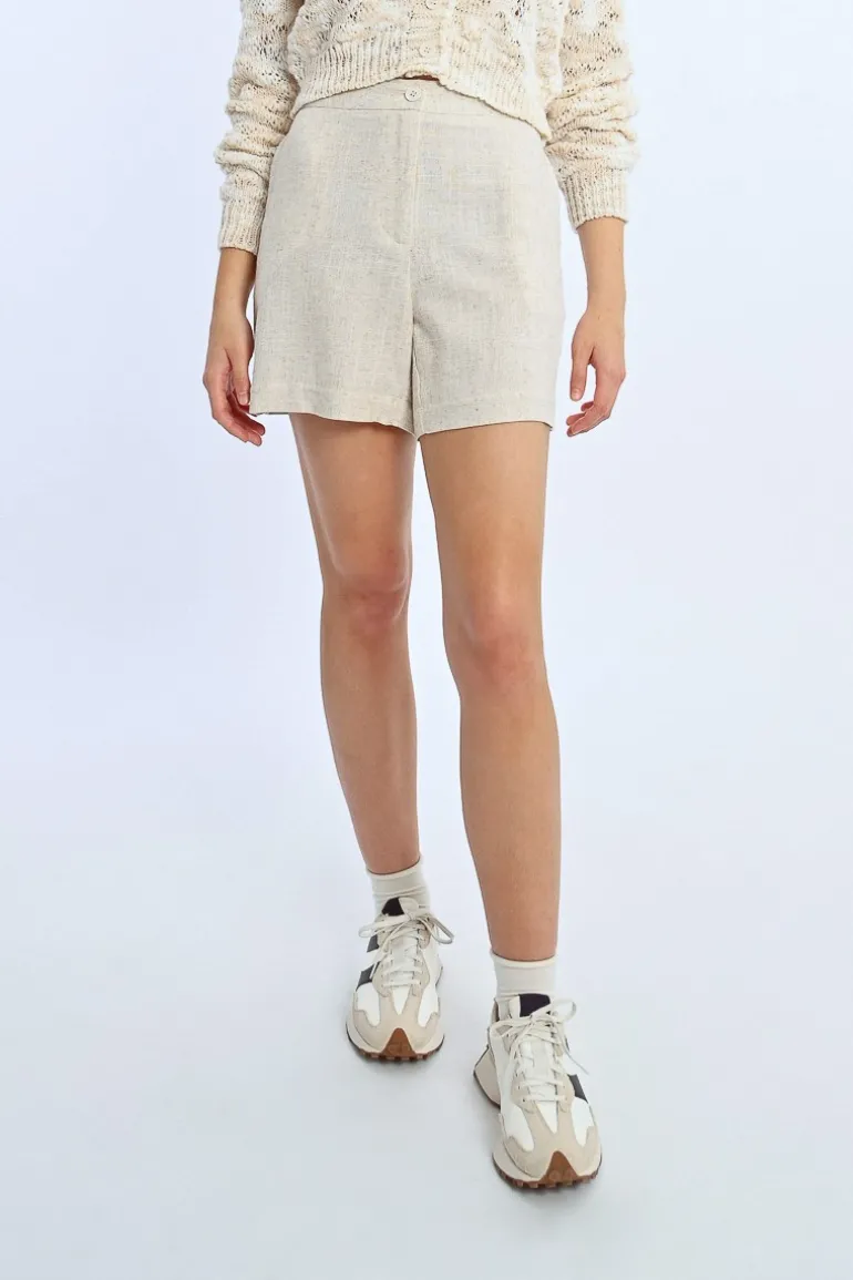 Short en lin, taille haute