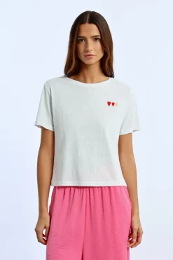 T-shirt droit, motif c艙ur